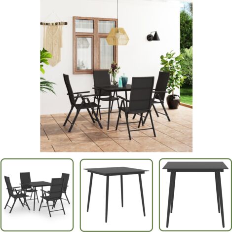 The Living Store Ensemble à manger de jardin 5 pcs noir - Ensemble Salon De Jardin - Meuble De Jardin - Table Et Chaises - Table Basse - Set Repas Extérieur