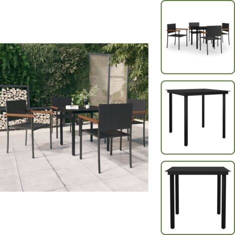 The Living Store Ensemble à manger de jardin 5 pcs Noir - Table de jardin
