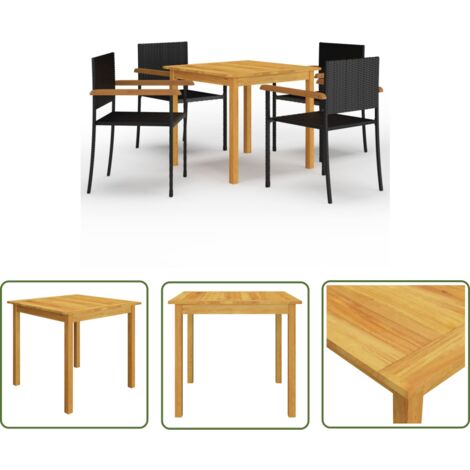 The Living Store Ensemble à manger de jardin 5 pcs Noir - Table De Jardin - Salon De Jardin - Mobilier De Jardin - Acacia Massif - Set De Table