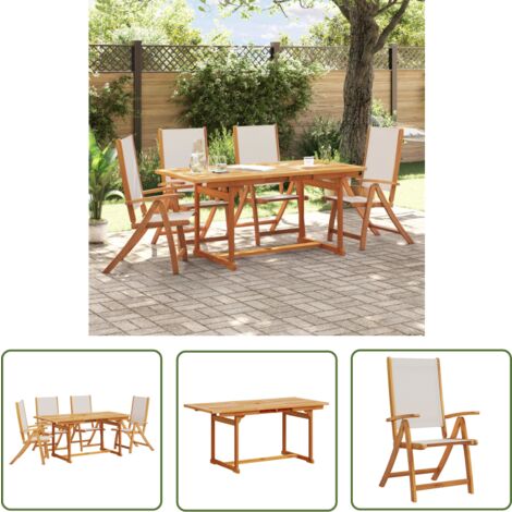 The Living Store Ensemble à manger de jardin 5pcs bois d'acacia solide textilène - Meubles De Jardin - Salon De Jardin - Set De Jardin - Table De Jardin - Chaises De Jardin
