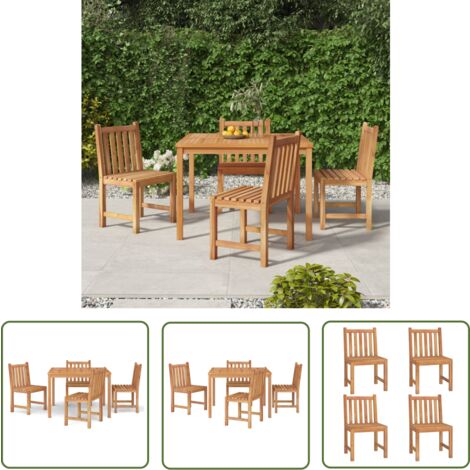 The Living Store Ensemble à manger de jardin 5pcs Bois de teck massif - Meubles De Jardin - Salon De Jardin - Set De Table - Table De Jardin - Chaises De Jardin
