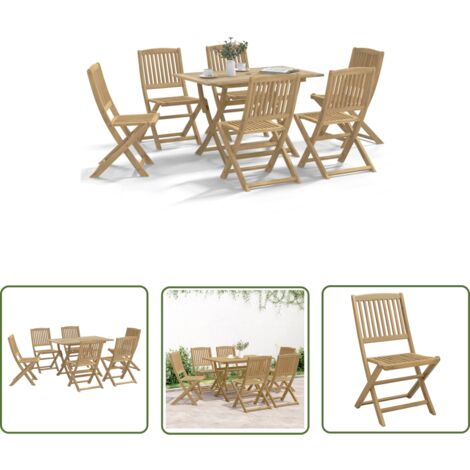The Living Store Ensemble à manger de jardin 7 pcs Bois d'acacia solide - Meubles De Jardin - Salon De Jardin - Set De Table - Acacia Massif - Mobilier En Bois