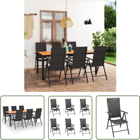 The Living Store Ensemble à manger de jardin 7 pcs noir et marron - Ensemble Salon De Jardin - Meuble De Jardin - Table Et Chaises - Table Basse Jardin - Set Repas Extérieur