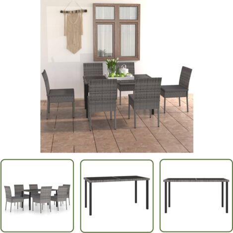 The Living Store Ensemble à manger de jardin 7 pcs Résine tressée Gris - Table De Jardin - Salon De Jardin - Meubles De Jardin - Set De Jardin - Ensemble Repas Extérieur