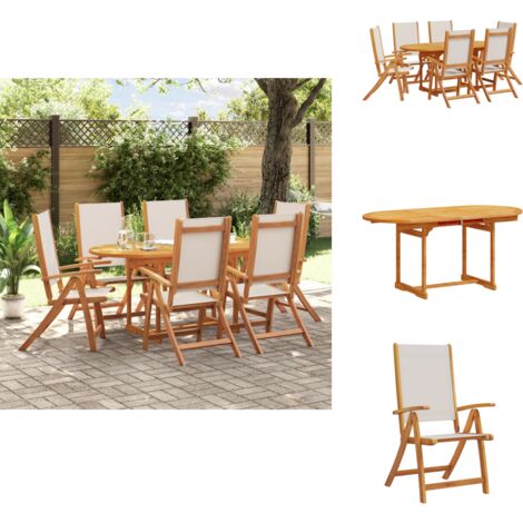 The Living Store Ensemble à Manger de jardin 7pcs bois d'acacia solide textilène - Chaise de jardin