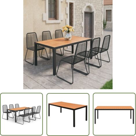 The Living Store Ensemble à Manger de jardin 7pcs PVC résine tressée noir marron - Salon De Jardin - Ensemble De Jardin - Table De Jardin - Chaises De Jardin - Mobilier De Jardin