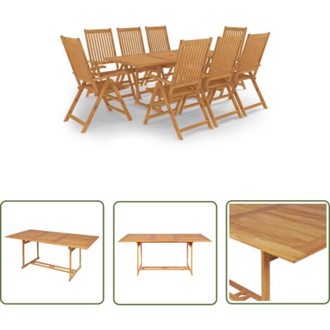 The Living Store Ensemble à manger de jardin 9 pcs Bois de teck massif - Meubles De Jardin - Salon De Jardin - Set De Jardin - Mobilier Extérieur - Table De Jardin