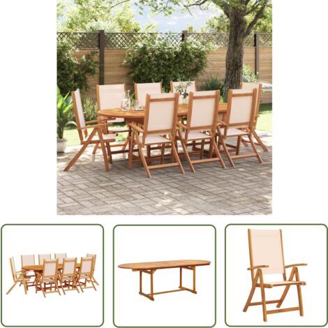 The Living Store Ensemble à manger de jardin 9pcs bois d'acacia solide textilène - Table De Jardin - Salon De Jardin - Mobilier De Jardin - Set De Table - Acacia