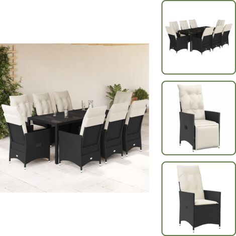 The Living Store Ensemble à manger de jardin 9pcs coussins noir résine tressée - Ensemble Salon De Jardin - Mobilier De Jardin - Chaises Pliantes - Table Basse - Résine Tressée