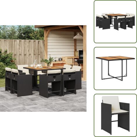 The Living Store Ensemble à manger de jardin 9pcs coussins noir résine tressée - Salon De Jardin - Meuble De Jardin - Set De Salon De Jardin - Mobilier De Jardin - Table De Jardin