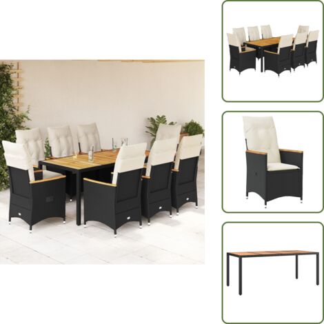 The Living Store Ensemble à manger de jardin 9pcs coussins noir résine tressée - Salon De Jardin - Mobilier De Jardin - Set De Salon De Jardin - Chaises Pliantes - Table De Jardin