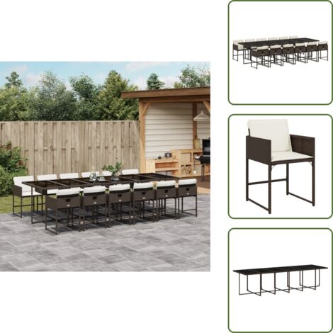 The Living Store Ensemble à manger de jardin avec coussins 13 pcs marron rotin - Salon De Jardin - Meuble De Jardin - Set De Jardin - Table De Jardin - Chaises De Jardin