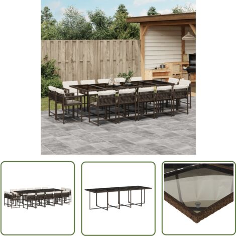 The Living Store Ensemble à manger de jardin avec coussins 15 pcs marron rotin - Salon De Jardin - Meuble De Jardin - Set De Salon De Jardin - Mobilier De Jardin - Table De Jardin