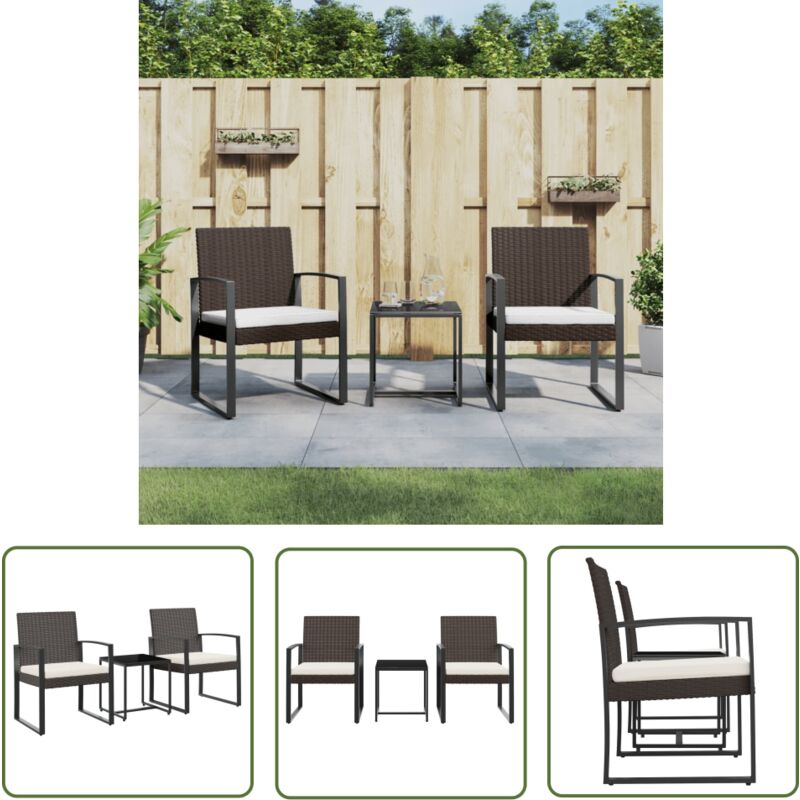 The Living Store - Ensemble à manger de jardin avec coussins 3 pcs marron rotin pp - Ensemble Jardin - Salon De Jardin - Meuble De Jardin - Table De