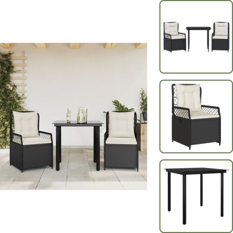 The Living Store Ensemble à manger de jardin avec coussins 3 pcs Noir - Chaise de jardin
