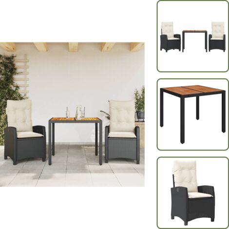 The Living Store Ensemble à manger de jardin avec coussins 3 pcs Noir - Chaise de jardin