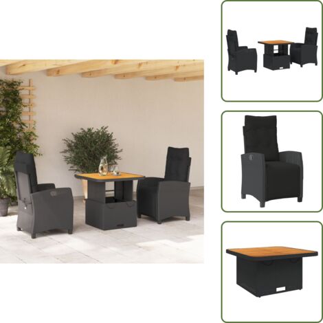 The Living Store Ensemble à manger de jardin avec coussins 3 pcs Noir - Chaise de jardin