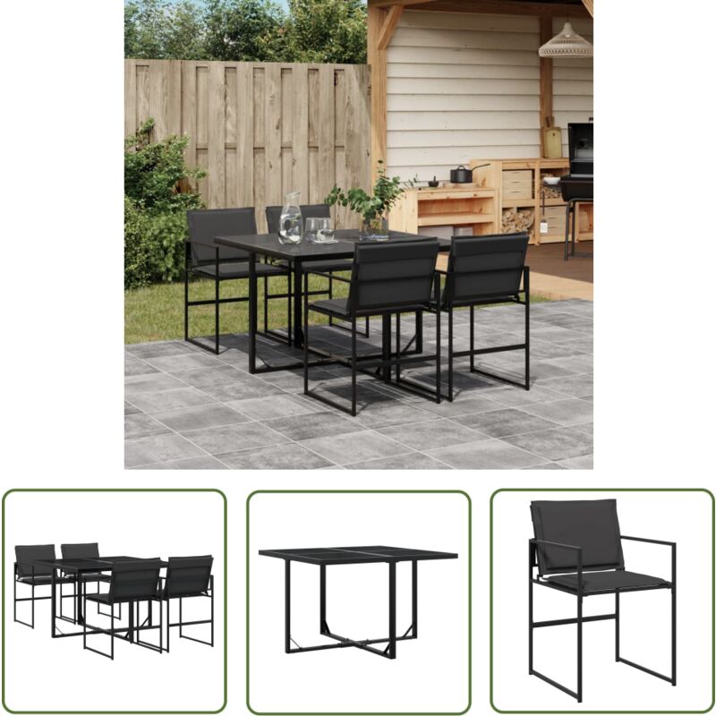 The Living Store - Ensemble à manger de jardin avec coussins 5 pcs noir textilène - Salon De Jardin - Mobilier De Jardin - Set De Jardin - Table De