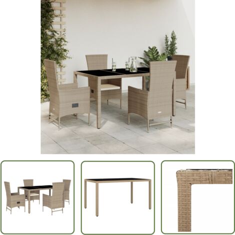 The Living Store Ensemble à manger de jardin avec coussins 5pcs Beige poly rotin - Salon De Jardin - Meuble De Jardin - Set Salon De Jardin - Table De Jardin - Chaises De Jardin
