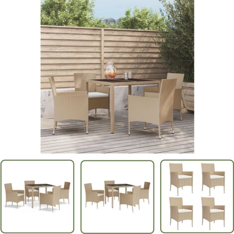 The Living Store Ensemble à manger de jardin avec coussins 5pcs Beige poly rotin - Salon De Jardin - Mobilier De Jardin - Set De Jardin - Table De Jardin - Chaises De Jardin