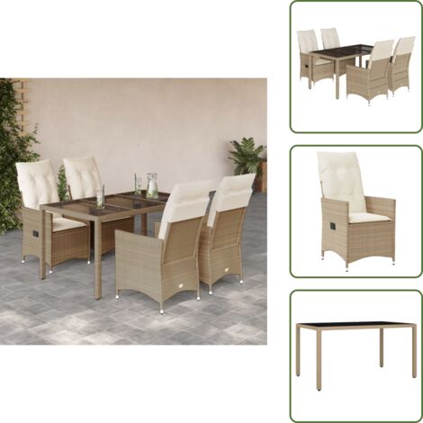 The Living Store Ensemble à manger de jardin avec coussins 5pcs Beige poly rotin - Salon De Jardin - Mobilier De Jardin - Set De Salon De Jardin - Table Basse - Chaises Pliantes