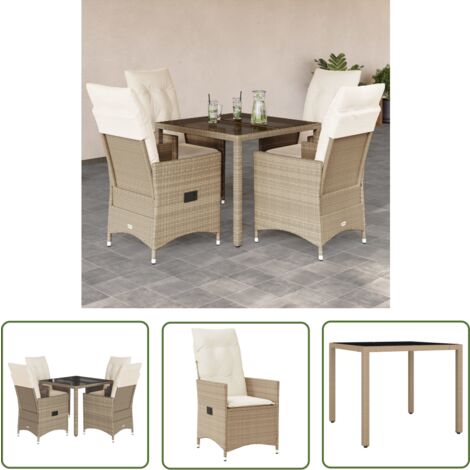 The Living Store Ensemble à manger de jardin avec coussins 5pcs Beige poly rotin - Salon De Jardin - Mobilier De Jardin - Set Salon De Jardin - Table De Jardin - Chaises De Jardin