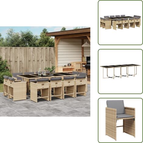 The Living Store Ensemble à manger de jardin coussins 13 pcs mélange beige rotin - Salon De Jardin - Meuble De Jardin - Set De Salon De Jardin - Résine Tressée - Mobilier Extérieur