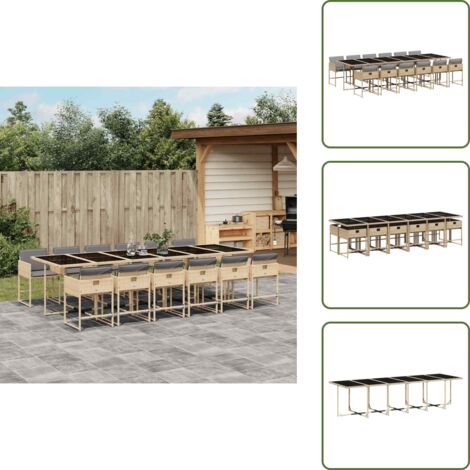 The Living Store Ensemble à manger de jardin coussins 13 pcs mélange beige rotin - Salon De Jardin - Meuble De Jardin - Set De Salon De Jardin - Table De Jardin - Chaises De Jardin