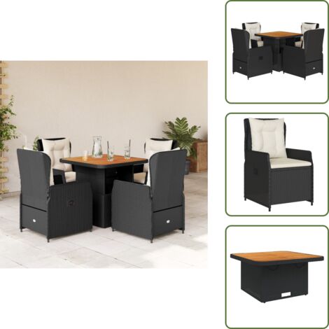 The Living Store Ensemble à manger de jardin coussins 5pcs Noir Résine tressée - Ensemble Salon De Jardin - Mobilier De Jardin - Table Extensible - Chaises Pliantes - Résine Tressée