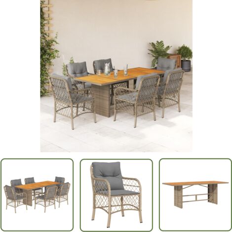 The Living Store Ensemble à manger de jardin coussins 7 pcs mélange beige rotin - Salon De Jardin - Mobilier De Jardin - Set De Jardin - Table De Jardin - Chaises De Jardin
