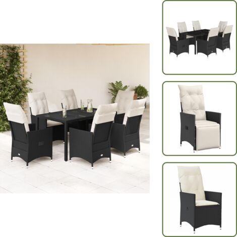 The Living Store Ensemble à manger de jardin coussins 7pcs Noir Résine tressée - Ensemble Salon De Jardin - Mobilier De Jardin - Set De Jardin - Chaises Pliantes - Table Basse
