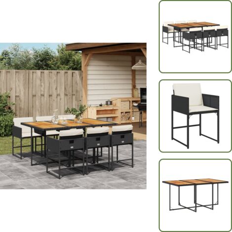 The Living Store Ensemble à manger de jardin coussins 7pcs Noir Résine tressée - Meubles De Jardin - Salon De Jardin - Set De Jardin - Table De Jardin - Chaises De Jardin