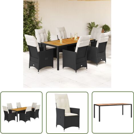 The Living Store Ensemble à manger de jardin coussins 7pcs Noir Résine tressée - Salon De Jardin - Mobilier De Jardin - Set De Salon De Jardin - Chaises Pliantes - Table Basse
