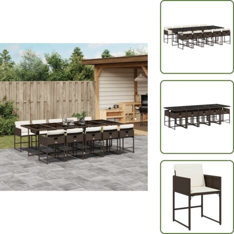 The Living Store Ensemble à manger de jardin et coussins 11 pcs marron rotin - Salon De Jardin - Meuble De Jardin - Set De Jardin - Table De Jardin - Chaises De Jardin