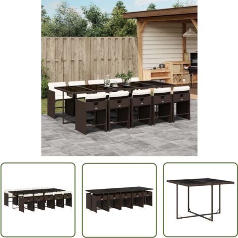 The Living Store Ensemble à manger de jardin et coussins 11 pcs marron rotin - Salon De Jardin - Meuble De Jardin - Set De Jardin - Table De Jardin - Chaises De Jardin