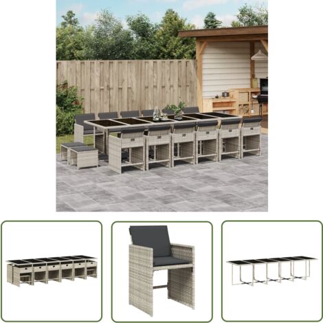 The Living Store Ensemble à manger de jardin et coussins 17 pcs gris clair rotin - Ensemble Salon De Jardin - Meuble De Jardin - Résine Tressée - Mobilier Extérieur - Table De Jardin