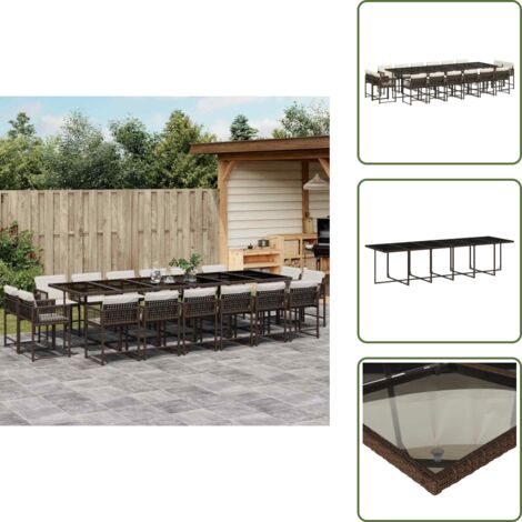 The Living Store Ensemble à manger de jardin et coussins 17 pcs marron rotin - Salon De Jardin - Meuble De Jardin - Set De Salon De Jardin - Mobilier De Jardin - Table De Jardin