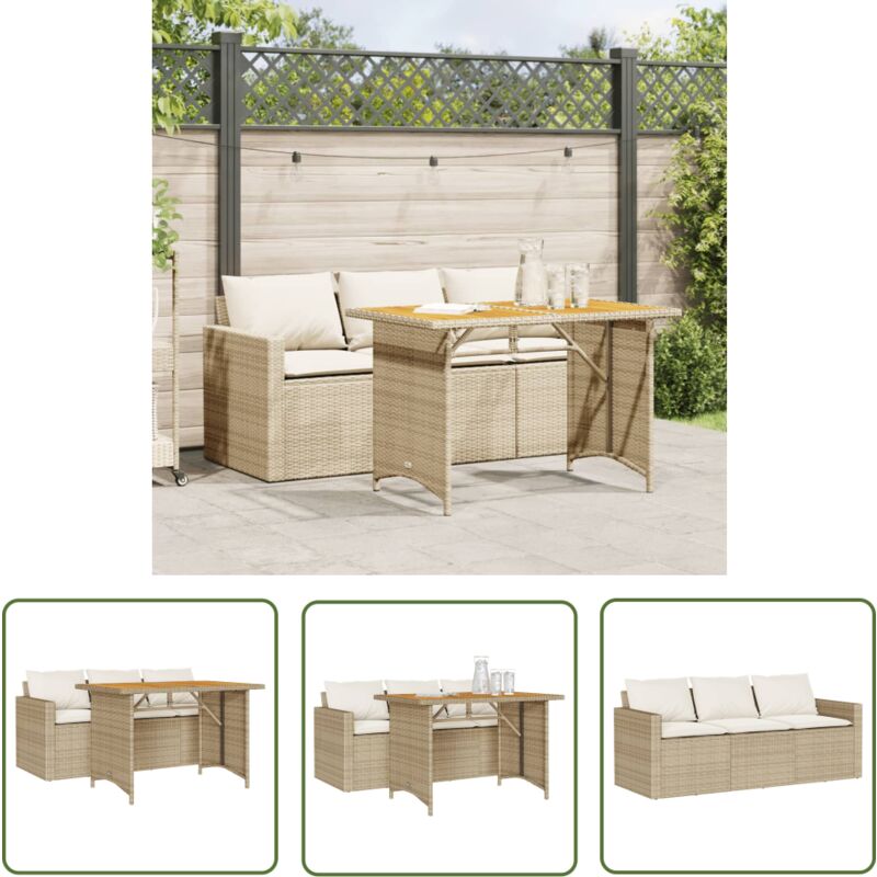 The Living Store - Ensemble à manger de jardin et coussins 2 pcs beige poly rotin - Salon De Jardin - Mobilier De Jardin - Set De Salon De Jardin
