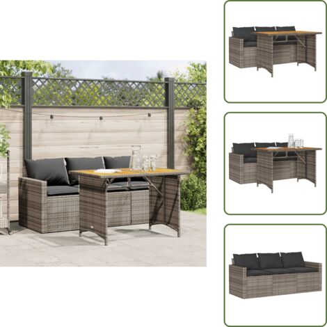 The Living Store Ensemble à manger de jardin et coussins 2 pcs gris rotin - Salon De Jardin - Set De Salon De Jardin - Mobilier De Jardin - Table De Jardin - Chaises De Jardin