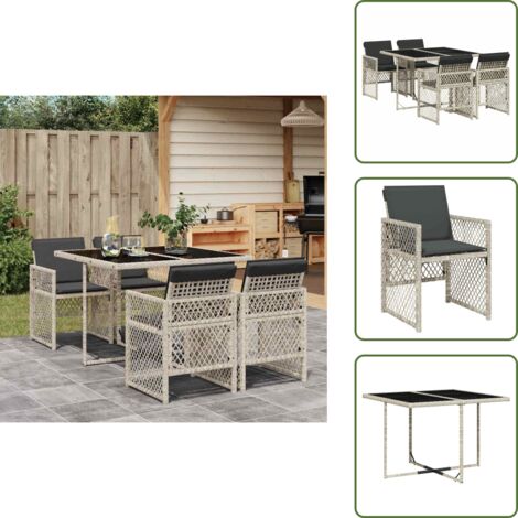 The Living Store Ensemble à manger de jardin et coussins 5 pcs gris clair rotin - Salon De Jardin - Meuble De Jardin - Set De Jardin - Table De Jardin - Chaises De Jardin