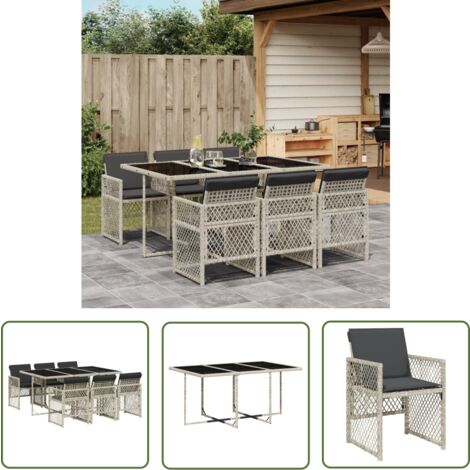 The Living Store Ensemble à manger de jardin et coussins 7 pcs gris clair rotin - Salon De Jardin - Meuble De Jardin - Set De Jardin - Table De Jardin - Chaises De Jardin
