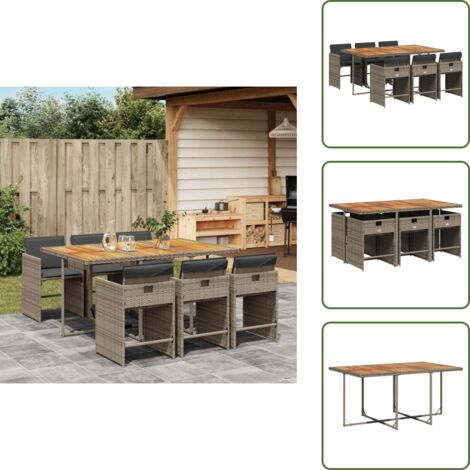 The Living Store Ensemble à manger de jardin et coussins 7 pcs gris rotin - Salon De Jardin - Meuble De Jardin - Set De Jardin - Table De Jardin - Chaises De Jardin