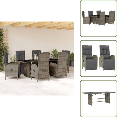 The Living Store Ensemble à manger de jardin et coussins 7 pcs gris rotin - Salon De Jardin - Meuble De Jardin - Set De Jardin - Table De Jardin - Chaises De Jardin