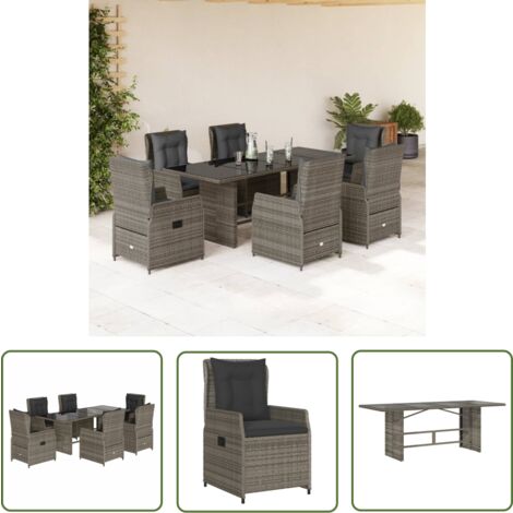 The Living Store Ensemble à manger de jardin et coussins 7 pcs gris rotin - Salon De Jardin - Meuble De Jardin - Set De Jardin - Table De Jardin - Chaises De Jardin