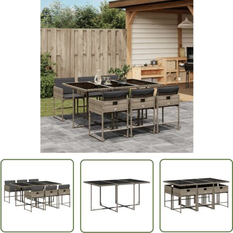 The Living Store Ensemble à manger de jardin et coussins 7 pcs gris rotin - Salon De Jardin - Meuble De Jardin - Set De Salon De Jardin - Résine Tressée - Mobilier D'extérieur