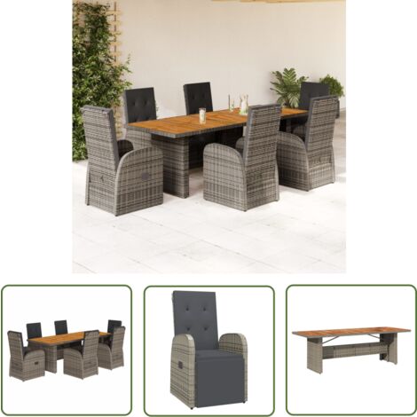 The Living Store Ensemble à manger de jardin et coussins 7 pcs gris rotin - Salon De Jardin - Meuble De Jardin - Set De Salon De Jardin - Table De Jardin - Chaises De Jardin