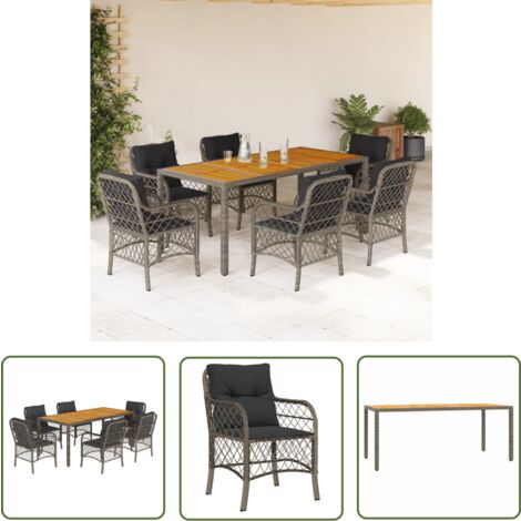 The Living Store Ensemble à manger de jardin et coussins 7 pcs gris rotin - Salon De Jardin - Mobilier De Jardin - Set De Jardin - Table De Jardin - Chaises De Jardin