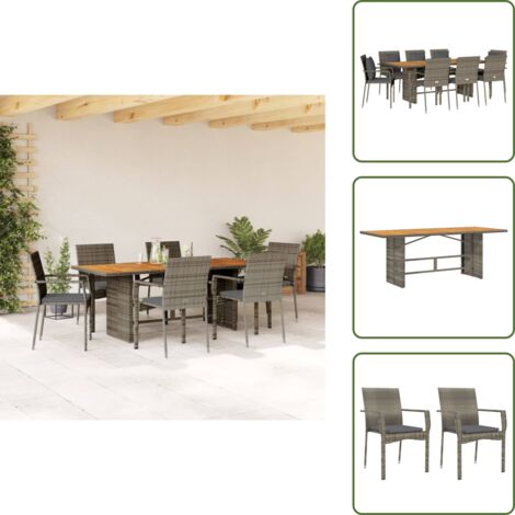 The Living Store Ensemble à manger de jardin et coussins 7 pcs gris rotin - Salon De Jardin - Mobilier De Jardin - Set De Jardin - Table De Jardin - Chaises De Jardin