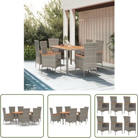 The Living Store Ensemble à manger de jardin et coussins 7 pcs gris rotin - Salon De Jardin - Mobilier De Jardin - Set De Salon De Jardin - Ensemble De Table Et Chaises - Table De Jardin
