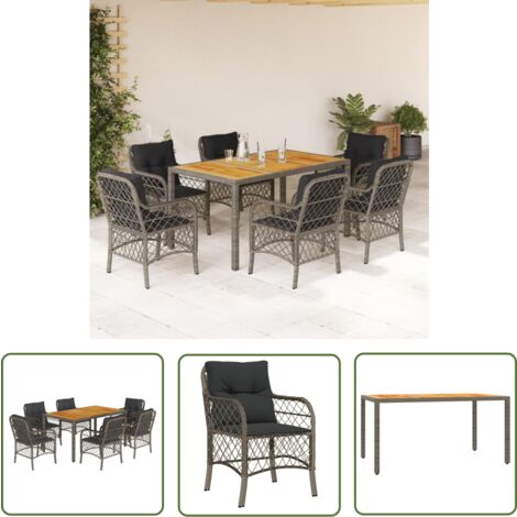 The Living Store Ensemble à manger de jardin et coussins 7 pcs gris rotin - Salon De Jardin - Mobilier De Jardin - Set De Salon De Jardin - Table De Jardin - Chaises De Jardin